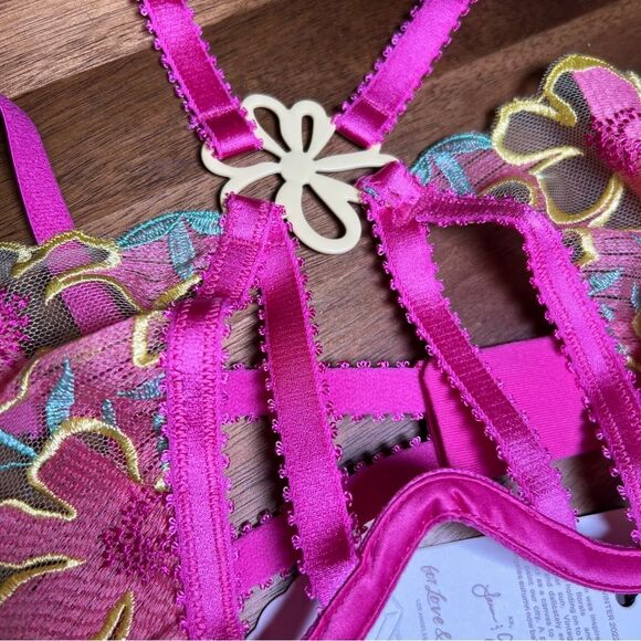 for Love & Lemons bra 🔥 floral lace 🔥 fuchsia pink 🔥 NWT 🔥 extra small - Picture 3 of 5